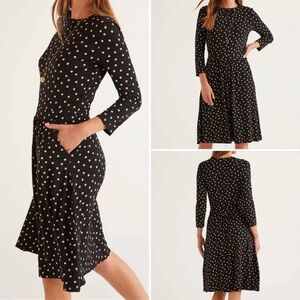 Boden Black and Cream Polka Dot Dress